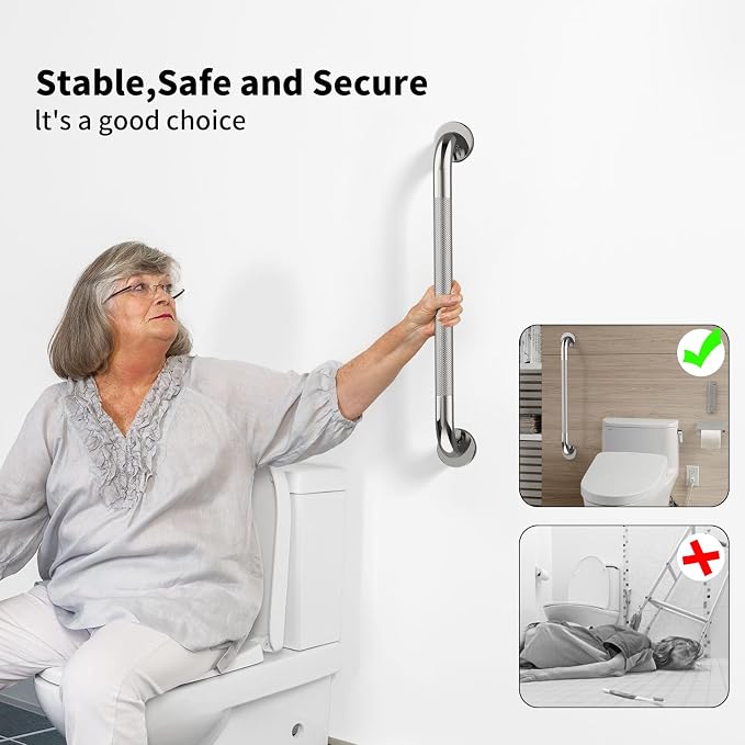 Anti Slip Shower Grab Bar 36 Inch, YuanDe Chrome Stainless Steel Bath Grab Bar, Knurled Bathroom Safety Rail, Shower Handrail Support, Handicap Elderly Balance Assist Handles-1.25" Diameter