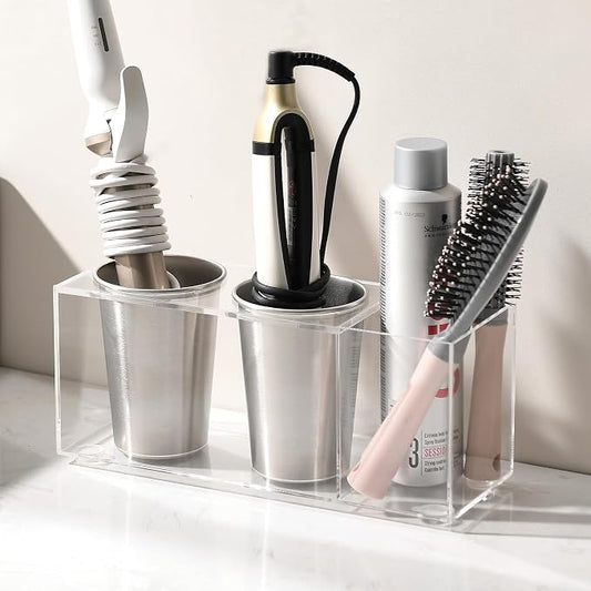 Acrylic Hair Tool Organizer, Curling Iron Holder Countertop, Hair Dryer Organizer Under Sink Wall Mount, Hot Tools Holder for Vanity Bathroom, Clear