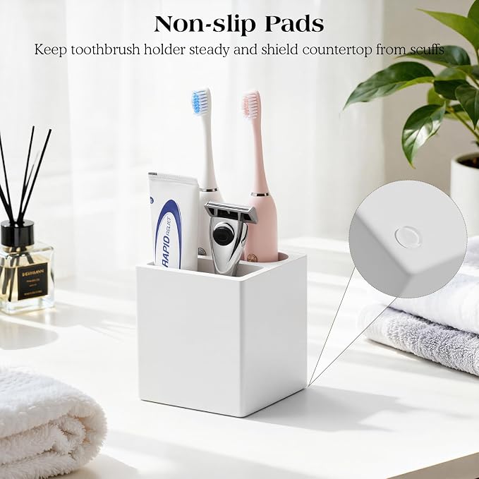 Luxspire Toothbrush Holder, 3 Slots, Light Gray | Diatomite, Fast Drying, Toothbrush Holders for Bathroom, Toothbrush and Toothpaste Holder for Countertop