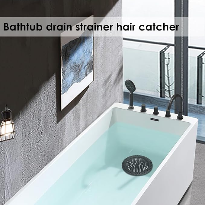 Huntonry Hair Catcher Shower & Tub Drain Protector, Bathtub & Sink Drain Strainer, Flat & Round, Black
