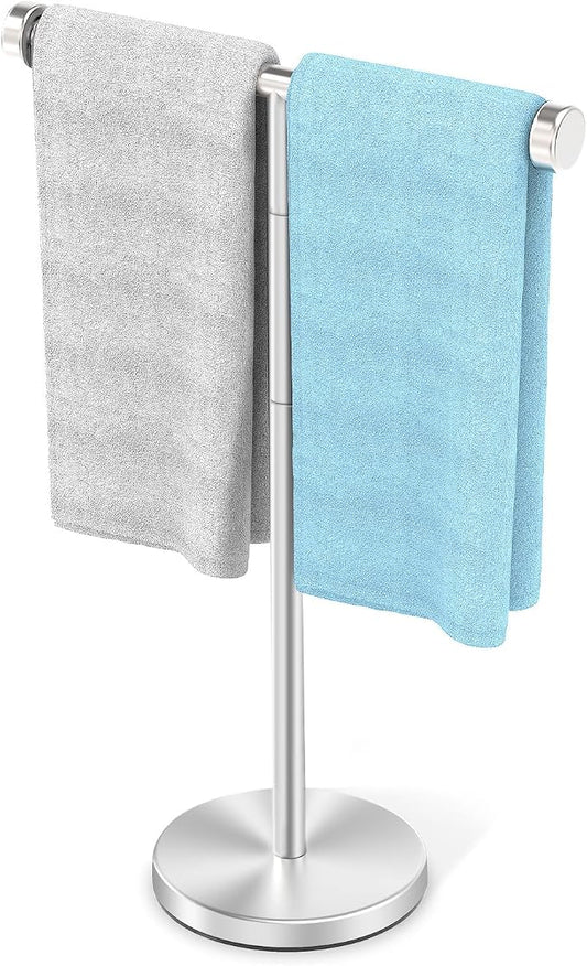 VEHHE T-Shape Hand Towel Holder for Bathroom, Height Adjustable Hand Towel Stand, SUS304 Stainless Steel Towel Holder Stand Non-Slip for Adults, Children（Silver）