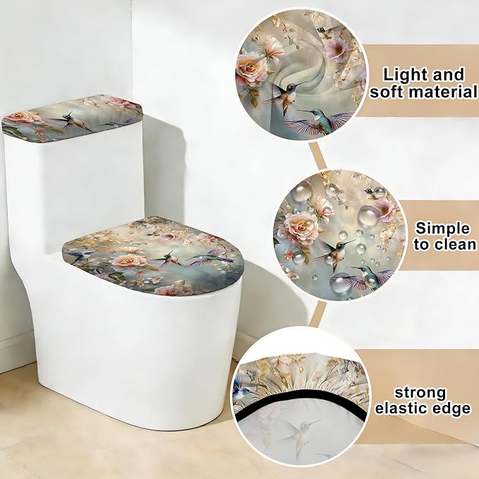 2 pack Toilet Lid Cover & Tank Lid Cover,Fits Standard & Elongated Toilet | Soft Stretchable Fabric,Machine Washable,Decorative Bathroom Protective Covers