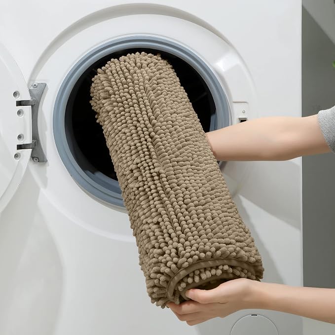 HOMEIDEAS Taupe Chenille Bathroom Rugs Set of 3, Non Slip Bath Mat | Super Absorbent, Soft Microfiber, Machine Washable, Stain Resistant, for Bathroom Decor