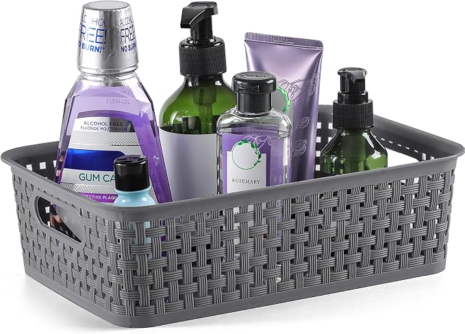 [ 12 Pack ] Plastic Storage Baskets - Small Pantry Organization and Storage Bins - Household Organizers for Laundry Room, Bathrooms, Bedrooms, Kitchens, Cabinets, Countertops, Under Sink or On Shelve
