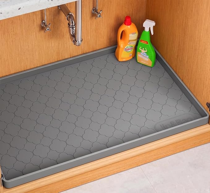 Jin&Bao Waterproof Under Sink Mat 22" x 22", Thick Silicone Mat Cabinet Protector for Kitchen and Bathroom, Shelf Liner, Home Organizer and Storage, Multipurpose Tray for Gadgets and Essentials