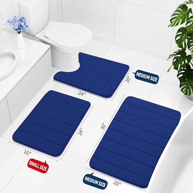Buganda Memory Foam Bath Mat 47 x 24, Ultra Soft Absorbent Bathroom Rugs | Navy Blue, Machine Washable Quick Dry Bath Mats for Bathroom Floor, Shower and Tub, Home Decor Accessories