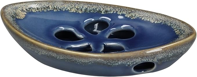 LungMongKol Shop Ceramic Soap Dish with Self Draining Tray for Bar Soap, Bathroom, Kitchen (Blue)
