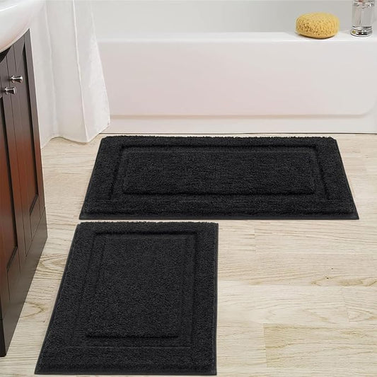 SHACOS Soft Microfiber Black Bathroom Rugs Sets 2 Pieces 32x20 inch | Absorbent Plush Bath Rugs, Non Slip Washable Shaggy Bath Mats, Fluffy Bathroom Runner Floor Mats Shower Rug