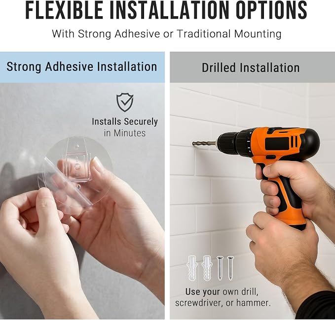 G-Promise All Metal Handheld Shower Head Holder, Adjustable Wall Mount Shower Wand Bracket, Strong Adhesive Disc Mount or Drill Installation (Round, Matte Black)