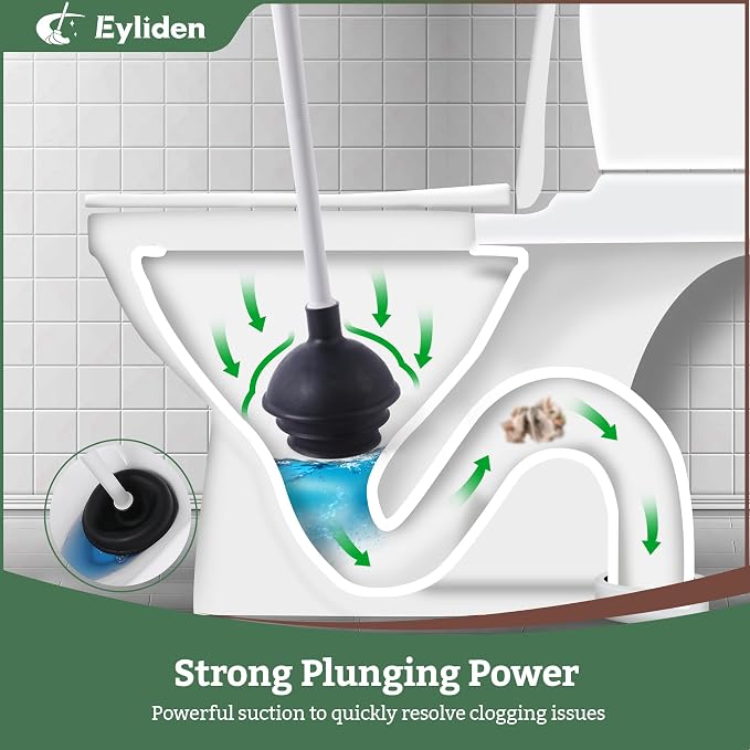 Eyliden Toilet Brush and Plunger Set, Disposable Wand Kit with 10 Refills | Pre-Soaked Concentrated Cleaner Sponge, Touch-Free, 2-in-1 Compact Holder, Powerful Suction Cup, Bathroom Cleaning System