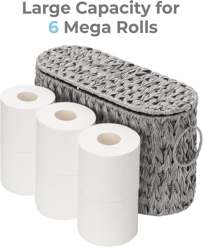 GRANNY SAYS Toilet Paper Storage Basket with Lid and Handle, Durable Toilet Paper Holder, Waterproof Bathroom Organizers and Storage, Wicker Basket for Bathroom Storage, Grey
