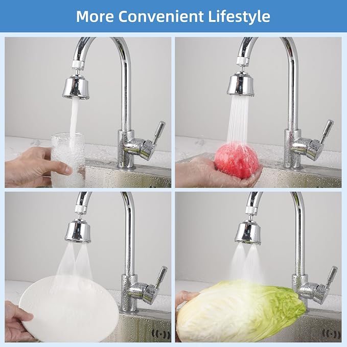 Hygie Rinse Kitchen Sink Faucet Head Replacement 4 Spray Faucet Sprayer Attachment with 2 Ball Joint, Big Angle Swivel, 55/64-27UNS Famale Thread, Male Thread Adapter Included, Chrome