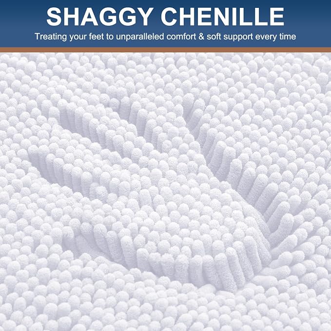 Smiry Chenille Bathroom Rugs Sets 2 Piece (34x21+24x16, White) | Soft Absorbent Machine Washable Non Slip Shaggy Bath Rug Set for Tub, Shower, and Floor, Home Decor