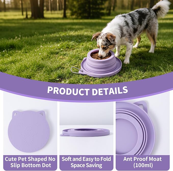 Spill Proof Dog Water Bowl for Car Road Trip, Collapsible Pet Travel Bowl | Collapsible Dog Bowl, No Splash Water Dish, Ant Away Pet Food Feeder, Silicone Travel Bowl for Pets Camping Hiking Car Trips