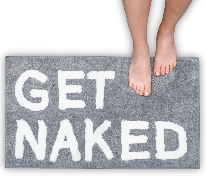 LABEND HOME Get Naked Bath Mat 20"x31.5" - Funny Bathroom Rug, Plush Microfiber Non-Slip Backing, Machine Washable Quick-Dry Bath Decor - Grey