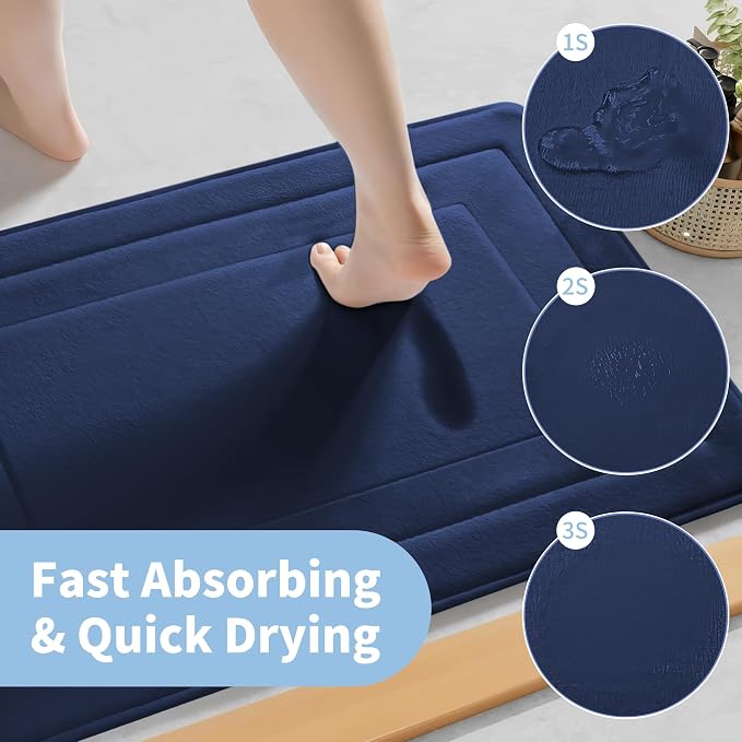 Cupic Cupid Memory Foam Bath Mat 20"×32", Non Slip Bathroom Rugs, Navy Blue | Soft Touch, Cushioned Comfort, Non Slip Bathroom Mat, Super Absorbent & Quick Dry, Machine Washable for Shower, Tub & Vanity
