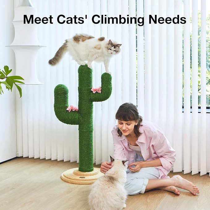 VETRESKA Cat Scratching Post, Cactus Scratch Posts for Indoor Adult Cats Kittens, 41.3 Inches Large Jute Cat Scratcher, Extra Large Cat Scratcher, Durable Cat Scratch Tree for Active Cats | Durable Large Jute Cat Scratcher, Tall Cat Tree for Active Cat...