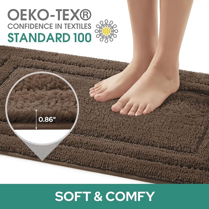 HOMEIDEAS Bathroom Rugs Sets 2 Piece, Super Soft and Absorbent Non Slip Microfiber U-Shaped Toilet Bath Mat Set (20"x32"+U20 x24, Brown) | Super Soft and Absorbent Non Slip Microfiber Bath Rug，Machine Washable, for Bathroom, 20"x32"+U Shape 20"x24"