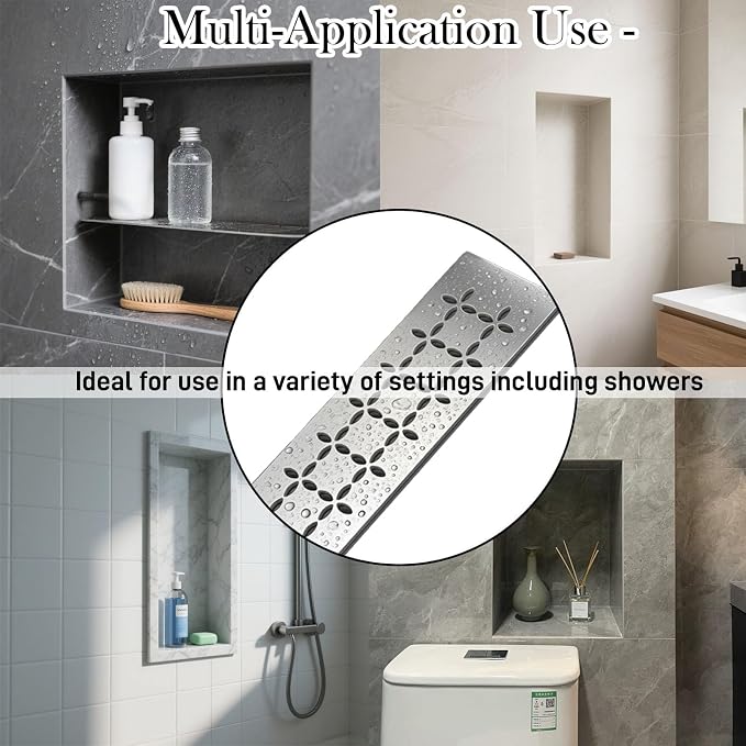 12 Inch Shower Niche Shelf 2-Pack, 4mm Stainless Steel with Drainage Design for Kerdi Board SN/-SNLT, Tile Ready Floral Shelves with Smooth Finish