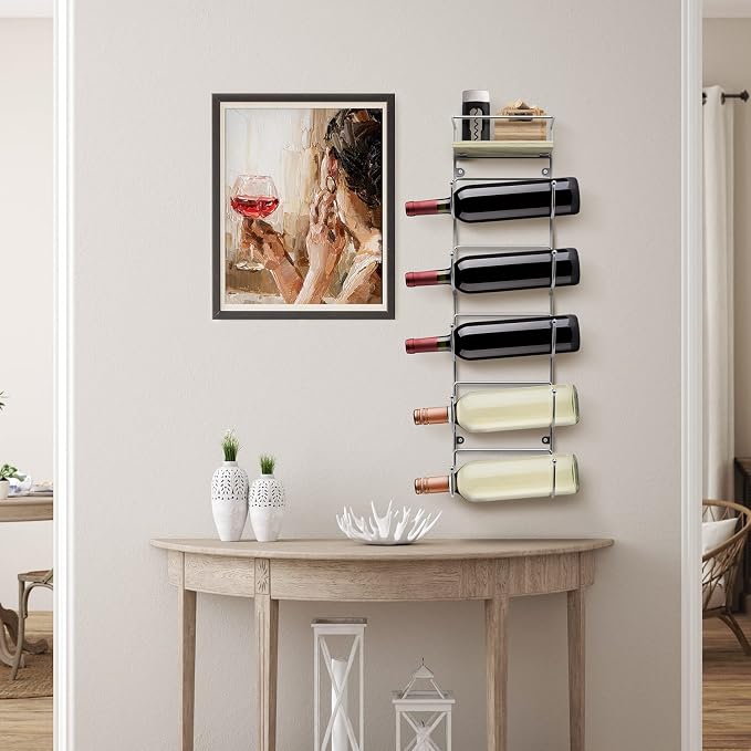 Sorbus Bathroom Towel Holder - 5 Tier Metal Towel Rack with Wood Shelf for Rolled Bath Towels, Washcloths, Linens, Hand Towels, Soaps & Accessories - Wall Mounted Towel Rack for Bathroom Towel Storage