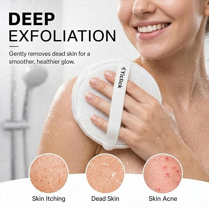 Exfoliating Body Scrubber, 2 Pack Shower Loofah Sponge with Handle, Dual-Sided Body Scrub Pad for Bathing, Rich Lather Bath Sponge for Men and Women