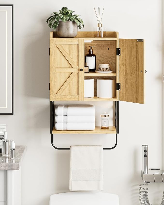 Masupu Bathroom Cabinet Wall Mounted, Wooden Medicine Cupboard with Adjustable Shelves, Space-Saving Wall Storage Unit for Bathroom, Kitchen and Living Room (9" D x 15.35" W x 27.16" H,Countrye Oak)