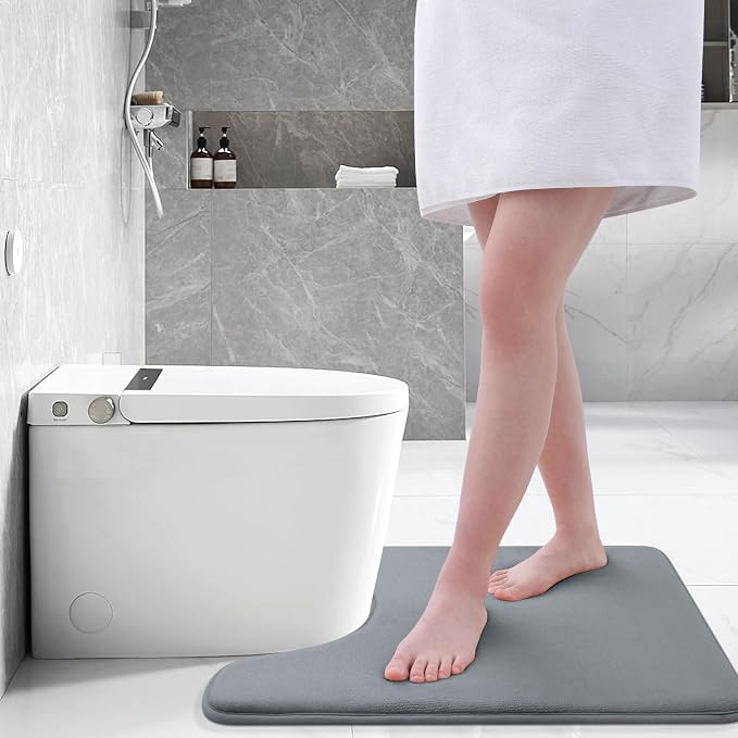 Smiry Memory Foam Toilet Rugs 20x20, Extra Soft Absorbent Bathroom Rugs | Dark Grey, Quick Dry Machine Washable Non-Slip Contour Bath Mat for Toilet