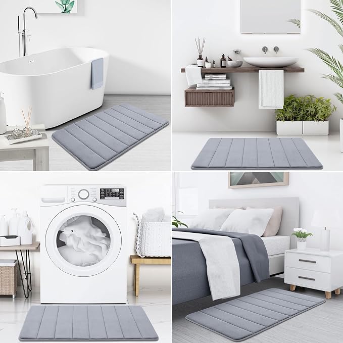 Buganda Memory Foam Bath Mat 60 x 24, Ultra Soft Absorbent Bathroom Rugs | Medium Grey, Machine Washable Quick Dry Bath Mats for Bathroom Floor, Shower and Tub, Home Decor Accessories