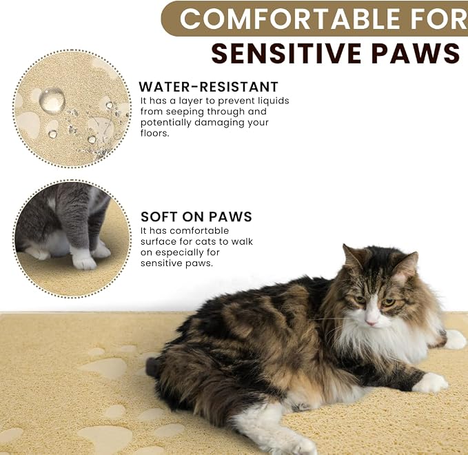 Andalus Medium Cat Litter Mat, Pack of 1 - Waterproof, Non-Slip & Easy to Clean Cat Litter Box Mat for Extra Efficient Pet Litter-Trapping, Beige (23.5” X 15.75”)