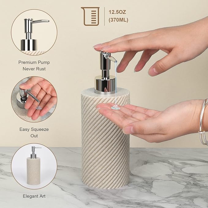 Beige Bathroom Accessories Set 4 Pcs - Toothbrush Holder,Lotion Soap Dispenser,Qtip Holder Dispenser,Vanity Tray for Countertop Vanity Organizer,Bathroom Accessory Set