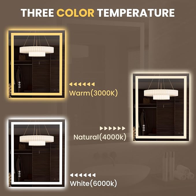 LOAAO 35.4"x29.9" LED Bathroom Mirror with Lights, UL Listed | Anti-Fog, Dimmable, 3 Color Temperature, Backlit + Front Lit, Memory Function, Tempered Glass