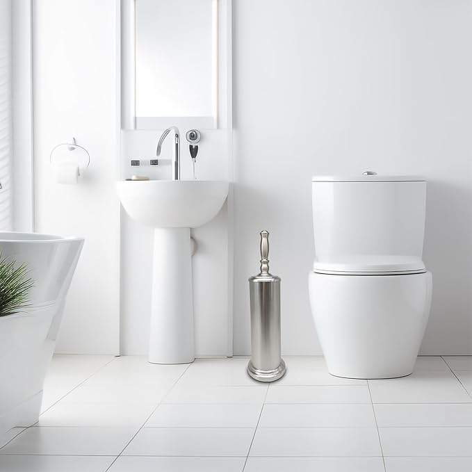 Metal Toilet Bowl Brush with Holder Premium Bathroom Cleaning Set Rustproof Hygienic Durable Elegant Finish