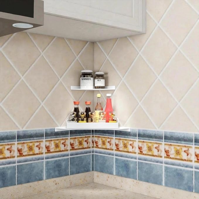6 Inch White Floating Corner Shelf Wall Mounted, Triangle Decorative Shelf for Home, Bathroom, Phone & Small Items