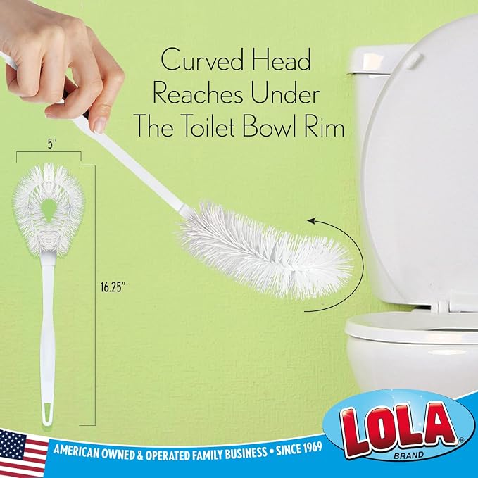 LOLA Toilet Bowl Brush w/Curved Head, 3 Pack, Coated Wire, Durable Poly Bristles, Reaches Under Toilet Bowl Rim