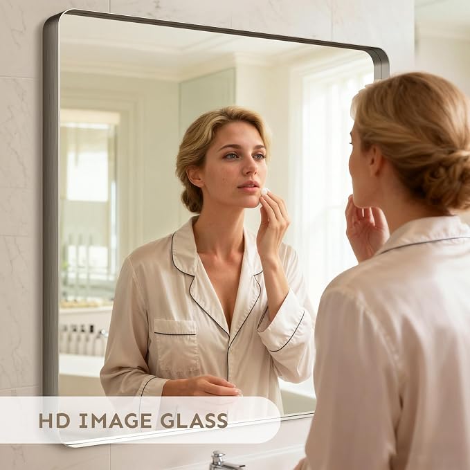36"x36" Bathroom Vanity Mirror for Wall Aluminum Framed Farmhouse Rectangle | Anti-Rust, HD Reflection Anti-Desilvering, Distortion Free, Tempered and Shatter-Proof Wall Mounted Mirror, Brushed Nickel