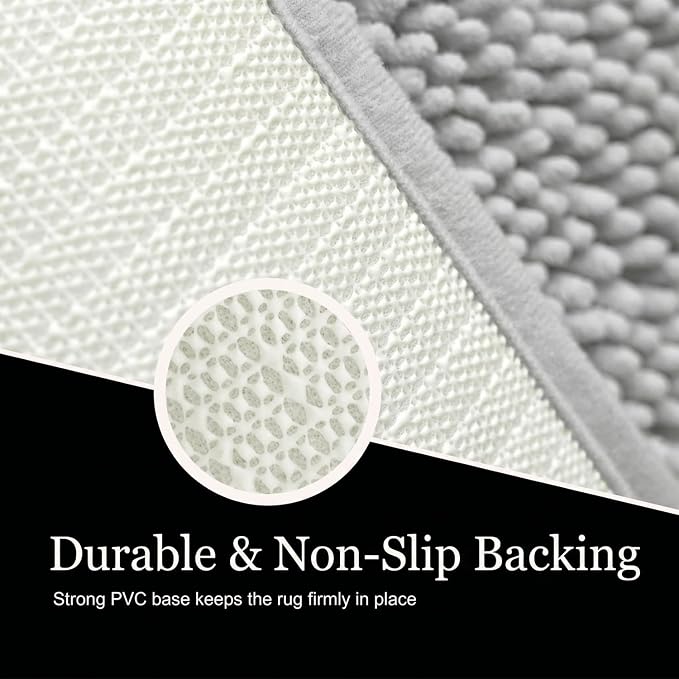 Bathroom Rugs Chenille Bath mat 2 Piece Set, Super Absorbent, Strong PVC Non Slip Backing, Bath mats for Bathroom, Plush Shaggy, Thick, Machine Washable, Bathtub, Toilet.(Light Grey)