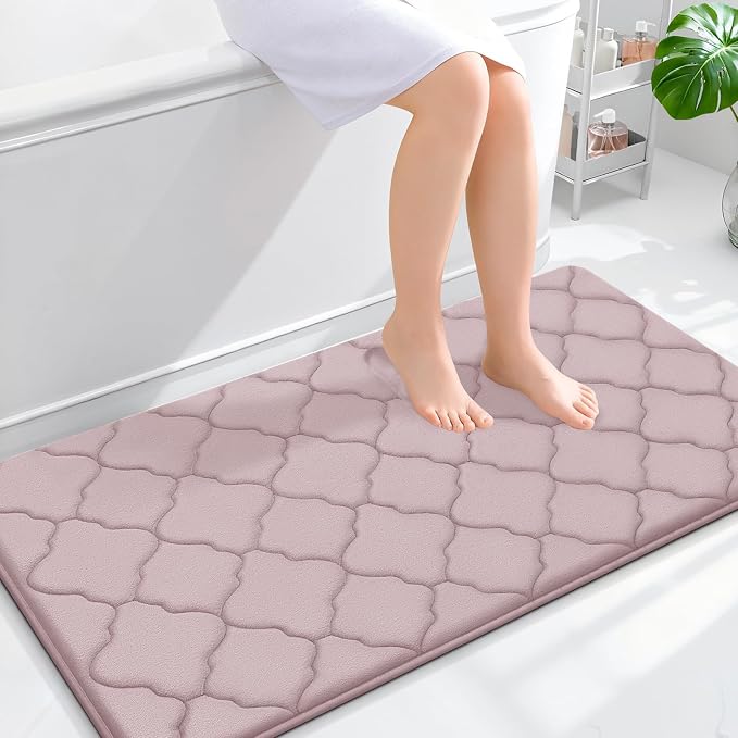 OLANLY Memory Foam Bath Mat Rug 44x24, Ultra Soft Bathroom Rugs, Dusty Rose | Thick Absorbent Carpet, Non-Slip Backing, Machine Washable, for Bathroom Floor, Tub, Shower and Home Decor Accessories