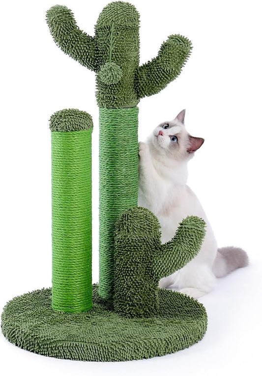 PAWZ Road Cat Scratching Post 27” Cactus Cat Scratcher with Toy Ball Large | Cactus Cat tree with 3 Sisal & Carpet Thick Scratching Posts, Double Layer Base, Interactive Ball for Adult and Indoor Cats