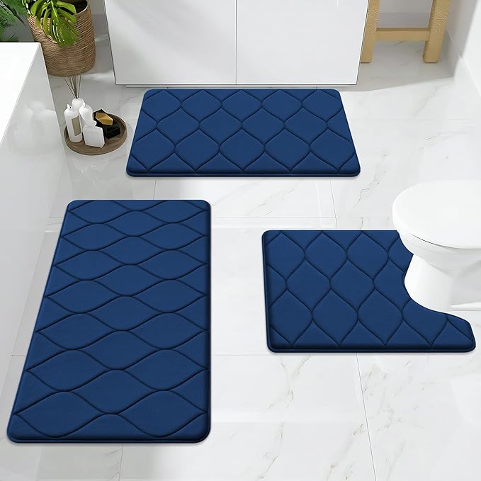 Smiry Memory Foam Bath Mat 36x24, Ultra Soft Absorbent Bathroom Rugs | Navy Blue, Plush Quick Dry and Machine Washable Cushion Bath Mats for Bathroom, Shower, Tub & Home Decor