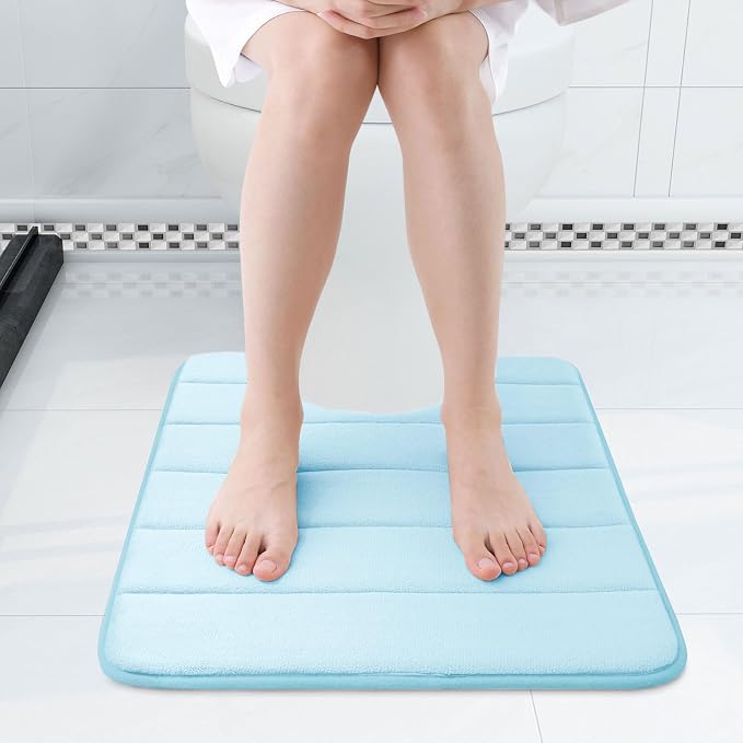 Buganda Memory Foam U-Shaped Toilet Rugs 24 x 20, Absorbent Bathroom mat | Light Blue, Thick Soft Machine Washable toilet mat for bathroom, Contour Bath Rugs Mat for Toilet Base