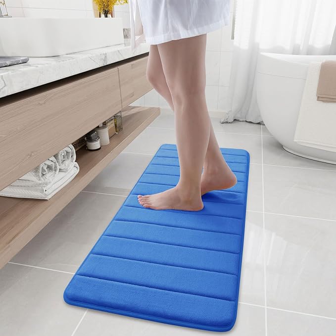 Buganda Memory Foam Bath Mat 47 x 17, Ultra Soft Absorbent Bathroom Rugs | Royal Blue, Machine Washable Quick Dry Bath Mats for Bathroom Floor, Shower and Tub, Home Decor Accessories