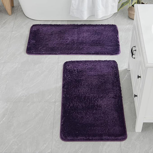 MIULEE Dark Purple Bathroom Rugs Set 2 Piece Soft Runner Bath Mats 24x44 in | Soft Absorbent Microfiber Bath Rugs, Non Slip, Quick Dry, Fluffy Bath Rugs for Bathroom Floor Tub Showers, Machine Washable