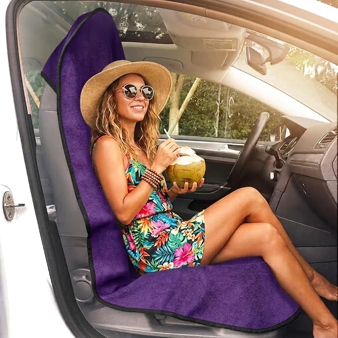 Car Seat Cover Protector Front Seats,for Gym Workout,Running,Swimming,Beach and Hiking,Waterproof Sweat Towel Bucket Seat Covers for Cars SUV Trucks (Purple, 1Pcs)