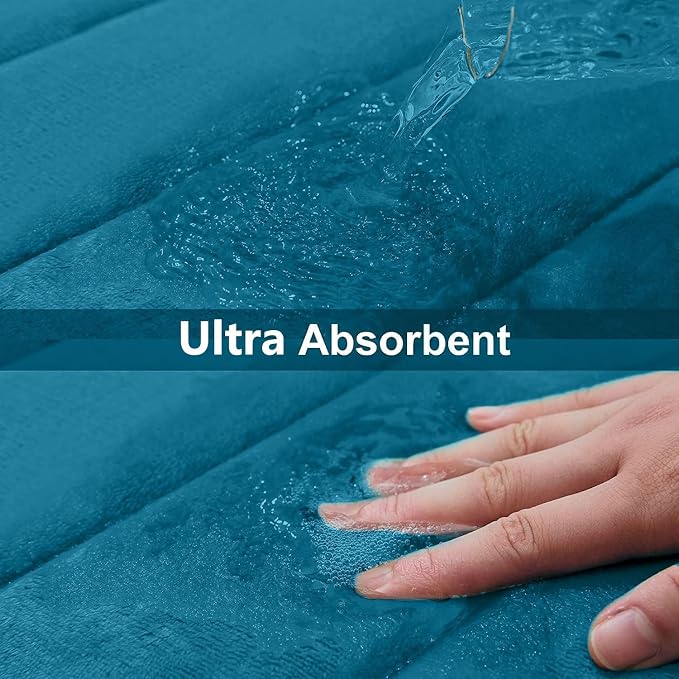 Buganda Memory Foam Bath Mat 24 x 16, Ultra Soft Absorbent Bathroom Rugs | Peacock Blue, Machine Washable Quick Dry Bath Mats for Bathroom Floor, Shower and Tub, Home Decor Accessories