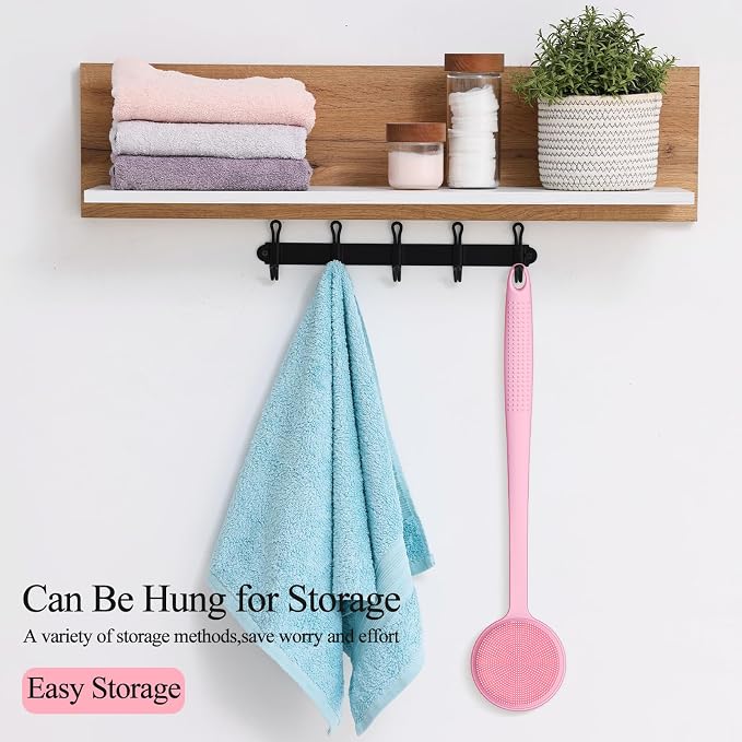 Silicone Back Scrubber for Shower, 17in Lengthen Long Handle Body Brush, Double Sided Shower Brush for Shower Exfoliating and Massage Can Produce Rich Foam, Long Handle Back Scrubber for Men