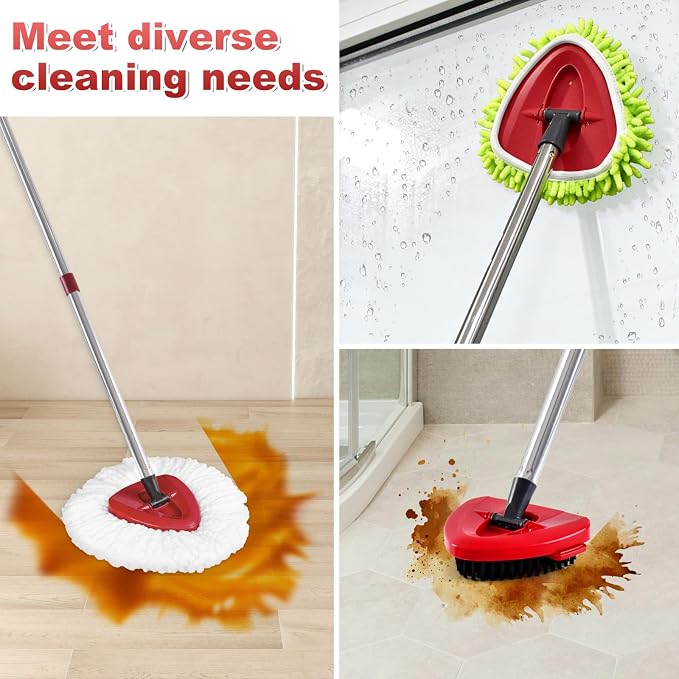 6PCS Mop Heads Replacements for OCedar, 1PCS Scrub Brush and 1PCS Spin Mop Base Compatible with Ocedar EasyWring 1 Tank System, Dry and Wet for Cleaning All Hard-surfaced Floors