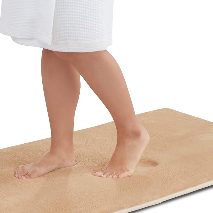 Memory Foam Bath Mat Non Slip Absorbent Super Cozy Velvet Bathroom Rug Carpet (17 inches X 24 inches, Beige