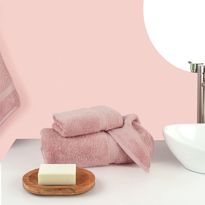 Chakir Turkish Linens 100% Cotton Personalized 3-Piece Set, Pink | Personalized 100% cotton 3-pc set, OEKO-TEX certified: bath 27x54, hand 16x30, wash 13x13