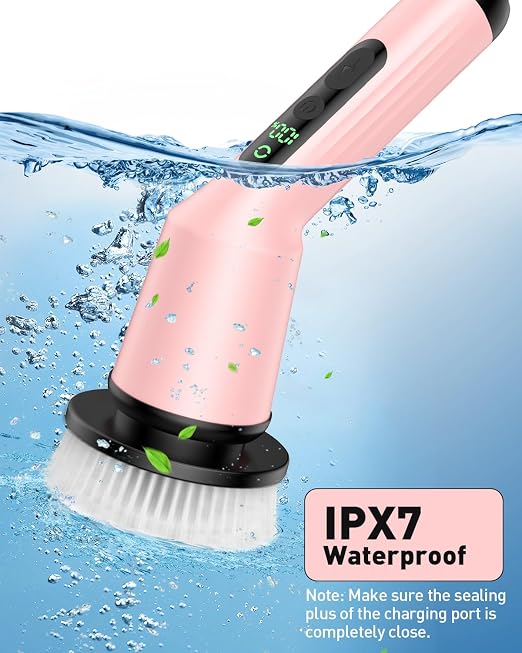 Electric Spin Scrubber for Bathroom, Shower Scrubber with Long Handle | Shower Cleaner Brushes, IPX7 Waterproof & 2 Speed, 3 Brush Heads, 90min Runtime, Bathroom Cleaning Supplies for Toilet Tub