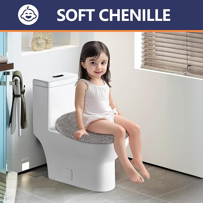 Soft Microfiber Toilet Seat Cover 17.5" x 15" Machine Washable | Solid Toilet Lid Cover Adjustable Rubber Backing Fits Most 16 -17.5" L x 14-16" W Round Oblong and Elongated Toilet Seat